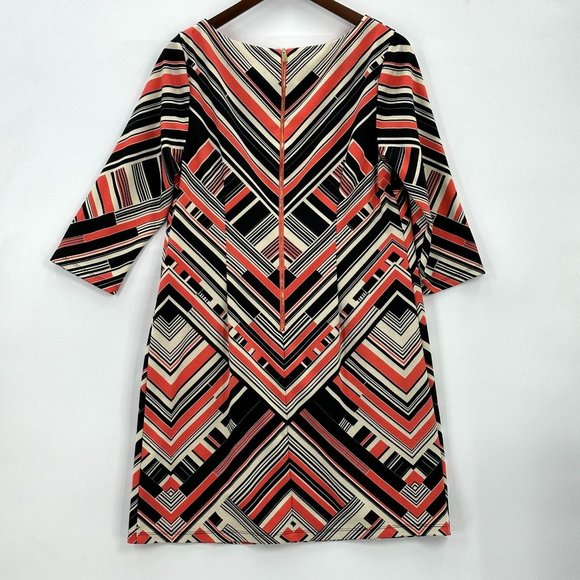 Vince Camuto Womens Dress Batik 3/4 Sleeve Lined Boat Neck Multicolor 14 - Picture 2 of 9